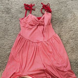 Hollister Red Gingham Tie-Strap Chemise Dress